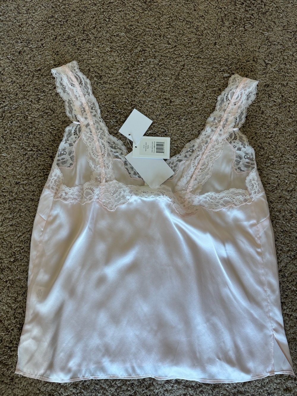 NWT Cami NYC Fernanda Lace Trim Silk Charmeuse Tank - Parfait/light pink - Large - Picture 9 of 11